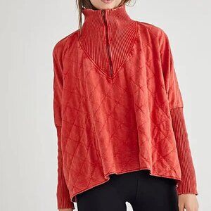 Free People Fp One Shiloh Sweatshirt Pullover Zip Red Oversized Top L